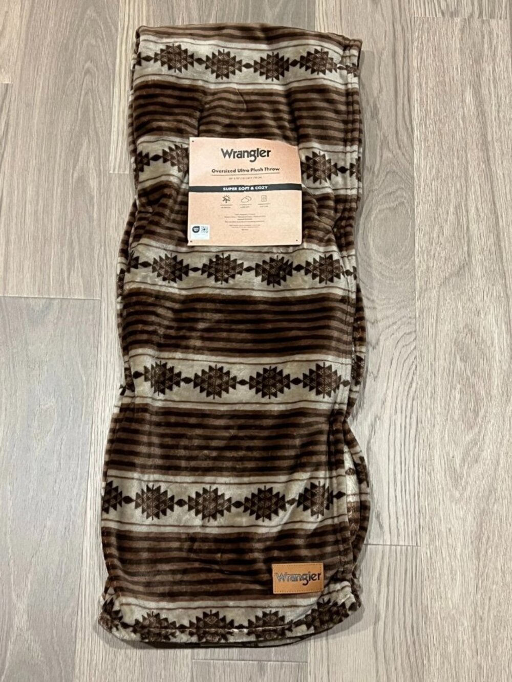 WRANGLER Brown Western Oversized Throw Blanket 60x70 Aztec Stripe Cowboy NWT New